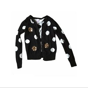 EUC LARGE GIRL SWEATER BLACK GOLD WHITE POLKA DOT